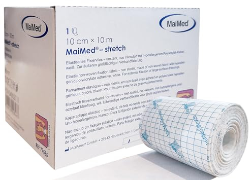 Stretch-Fixiervlies elastisch in Spenderbox, Fixierpflaster/Rollenpflaster weiß sensitiv mit starker Klebekraft,10cm x 10m+E-Book (über Gesundheit)