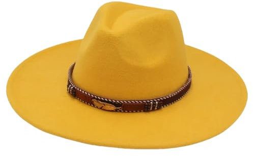 Dvbfufv Fedora-Hut für Herren und Damen, mit breiter Krempe, Unisex, Filzhüte, Vintage-Stil, Jazz-Hüte, Outdoor-Hut, gelb, 7 / 7 3/8