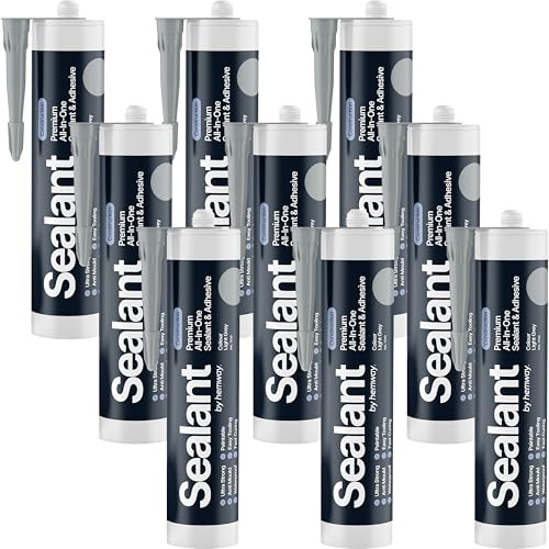 Hemway Light Grey Construction Sealant & Adhesive 300ml - 9 Pack | All-In-One Hybrid Polymer, Superior to Silicone Sealant, Waterproof, Odourless, Anti-Mould, Paintable, for Indoor & Outdoor