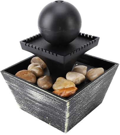 Feng Shui Desktop Waterfall Fountain,Indoor Tabletop Water Fountain Relaxation Feng Shui Desktop Ball Fountain with LED Light Stone for Home Bedroom Office USB Cable 5V