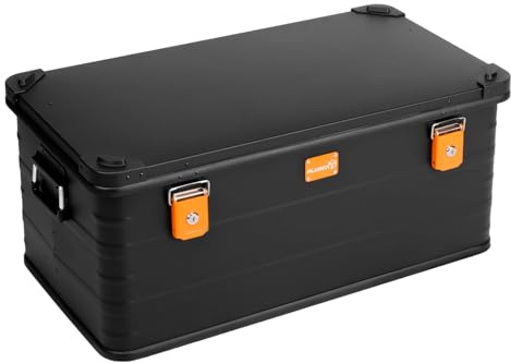 Alubox Alukiste abschließbar E92B - Premium Aluminium Lagerbox 92 Liter - Deckel mit Aluminium Druckguss Stapelecken und Gummidichtung - inklusive Schlösser - schwarz lackiert