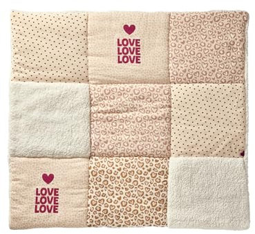 VERTBAUDET Tapis de Sol/Fond de Parc Patchwork Coton et Sherpa Lovely LÉO Rose imprimé 100X100