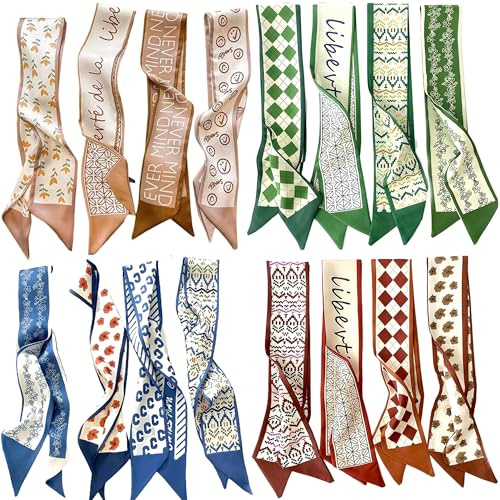 JAIMIAN 16 Piezas Bufanda Del Bolso De La Hembra De La Manija De La Cinta De La Bufanda, Pañuelo de Seda Bolso, Pañuelo Largo Estrecho Accesorio De Asa De Bolsa, Para Mujeres(Estilo 2)