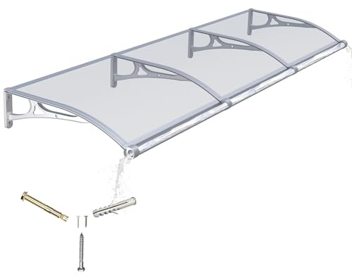 Door Canopy Outdoor Awning with Drainage,300x100cm Rain Shelter Awnings for Patios,Porch,Window Canopies with Aluminium Bracket,Solid Polycarbonate Sheet UV,Snow Protection