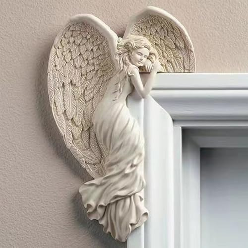 Swtgaah Engel Türrahmen Ornamente Harz Vintage Türrahmen Engelsflügel Dekoration Wohnzimmer Schlafzimmer Büro Engelfiguren Türrahmen Dekoration Nordischer Stil Engel-Türrahmendekoration (Links)