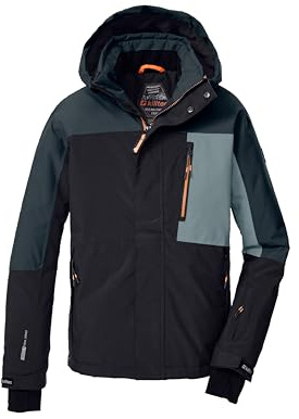 killtec Jungen Skijacke/Funktionsjacke mit Kapuze und Schneefang KSW 200 BYS SKI JCKT, schwarz blau/nachtblau/rauchblau/dunkelorange, 164, 43466-000