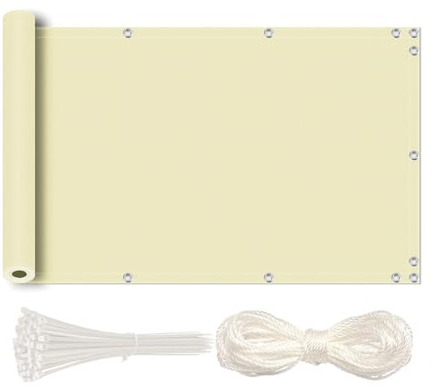 MEEYI Balkon Sichtschutz Balkonverkleidung 130x600cm SichtschutzBalkon Blickdichte Windschutz und UV-Schutz wetterfester mit Kabelbinder und Kordel, für den Gartenzaun oder Balkon Beige