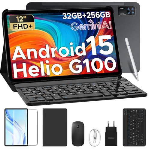 DOOGEE Tab E3+ Android 15 Tablet 12 Zoll, Helio G100 32GB+256GB Tablets mit SIM Card Slot, 90Hz FHD+, Gemini AI, 8800mAh, Dual 4G LTE+5G WiFi, Quad Speaker, Tablet mit Tastatur und Stift, Maus, Hülle