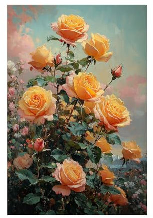 TERUEA Arte flores silvestres abstractas, Rosal amarillo Pintura Abstracta Para Salon Decoración Grande - 30x45cm Sin marco(Amarillo)