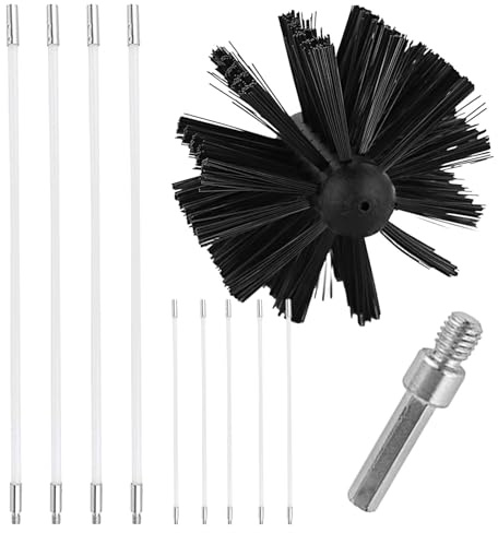 Kit ramoneur et tige de cheminée - Brosse de ramonage en nylon - Brosses de nettoyage pour aération - Kit de nettoyage pour poêle à bois - Bâtons de nettoyage flexibles pour cheminée, tuyau