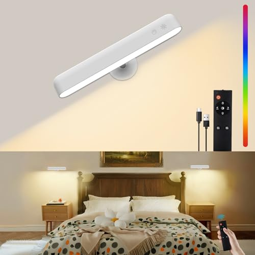 Speclux Rechargeable Wall Lights, LED Battery Operated Wall Lights with 7500mAh Battery Lamp for Bedroom, 3 Colors with 15 RGB Colors, 360°Rotate & Stepless Dimmable Brightness (1 Pack White)