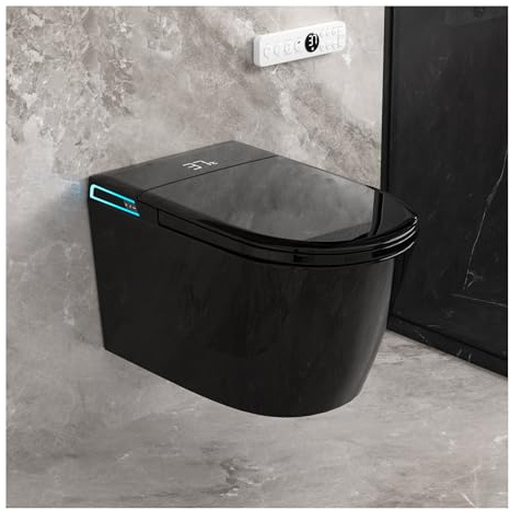 SmartSylva Black Smart Wall Hung Toilet Combo,Auto Flush, Auto Open/Close LId,Heated Seat,Warm Water/Dryer, Modern Elongated Bidet Toilet with In wall Carrier (No need to buy an additional Water Tank)