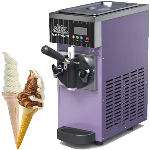 Kommersiell glassmaskin, bänkskiva mjukglassmaskin, 80-100 /timme avkastning, mjukglassmaskin för hemmet, med 2,5l behållare 1l cylinder, med förkylning och LCD-panel,Purple