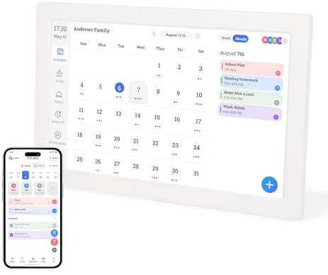 15.6 Inch Smart Digital Calendar & Chore Chart, Family Wall Planner, 1920 * 1080 Full HD Smart Touchscreen Interactive Display for Family Schedules, Wall and Desk Mountable