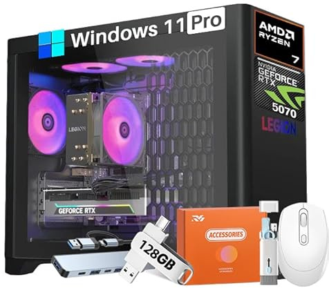 Lenovo Legion Tower 5 Gen 10 Gaming Desktop, NVIDIA RTX 5070 12GB GDDR7 Graphics, AMD Ryzen 7 7700 (Beats i7-12700F), 64 GB DDR5 RAM, 2 TB SSD, Wi-Fi 6E, Bluetooth 5.3, Win 11 Pro, w/Accessories
