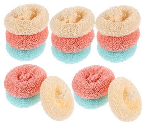 Amosfun 15 pièces Lot de Éponges Rondes Fibres Végétales pour Pots et Casseroles Brosse Évier Ergonomique Non Rayant Multi-Usage Cuisine et Salle de Bain sans Manche Couleurs Mixtes