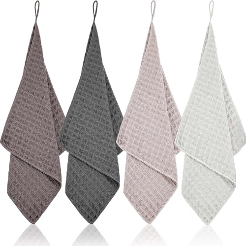 Solinorex Strofinacci Microfibra 4 Pezzi, 30x30 cm con Gancetto, Stracci per Barista Macchina Caffè, Telo da Cucina - Nero Antracite Marrone Scuro Beige Chiaro