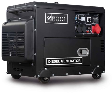 Scheppach Groupe électrogène diesel DPG5200-BE - 7,7CV - 5000W - moteur 4 temps - Démarrage électrique - 2x prise 230V, 1x prise 400V - réservoir 16L