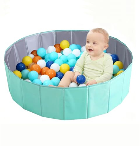 KBIBCK Ball Pit, Foldable Baby Ball Pit, 80 CM Kids BallPit for Children Girls Boys, Nursery Babys Playpen, Portable Baby Round Ocean Balls Pool for Dog Cat Indoor Outdoor, Balls Not Included (Cyan)