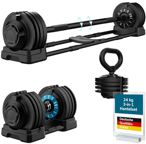 Skandika Hanteln Paino | Hantel verstellbar, Hantel Set, 1,5 bis 24 kg Gewichte, Kurzhanteln, Langhantel, Kettlebell, Hantelset, Dumbbells, Hantelscheiben | Verstellbare Hanteln für Zuhause, Gym