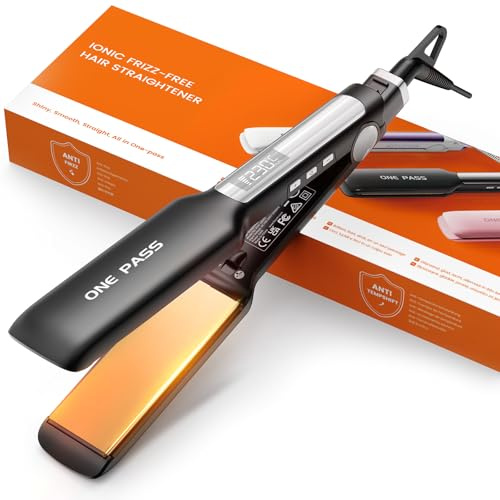 Faszin Professional Hair Straighteners 42mm Wide Plate (Carbon) | Titanium Negative Ion Flat Iron, 30s Rapid Heating, 11 Adjustable Levels (130-230℃), Real-time Temperature Display