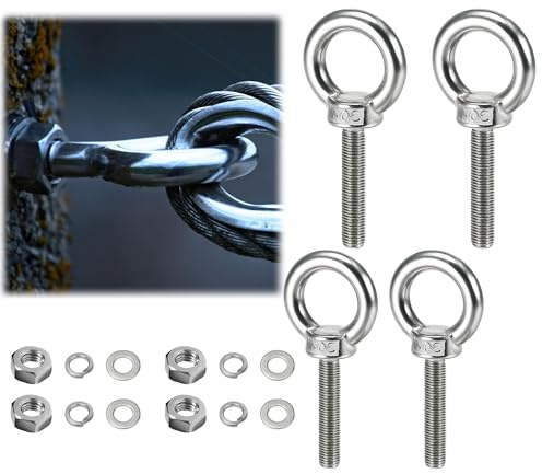 4 Pcs Außengewinde Ringschraube Edelstahl M10: Ösenschrauben mit Unterlegscheiben und Sechskantmuttern für Befestigens und Aufhängung.Geeignet für Heimreparaturen und DIY-Projekte