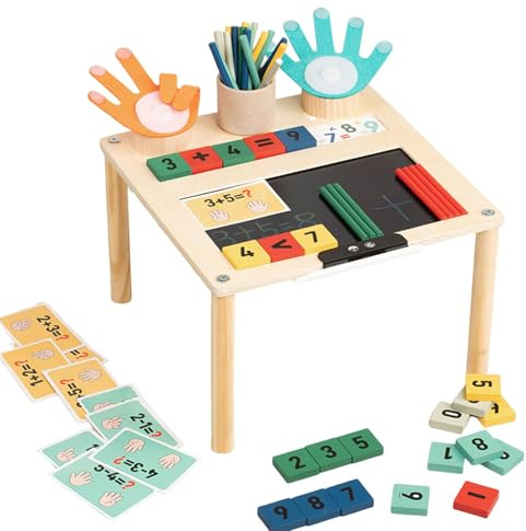 blloocod Juguetes Numéricos de Madera para Niños, Tablero de Aprendizaje con Bloques, Tarjetas y Bolígrafo Borrable, Juego Educativo para Matemáticas y Escritura (30x30x19 cm)