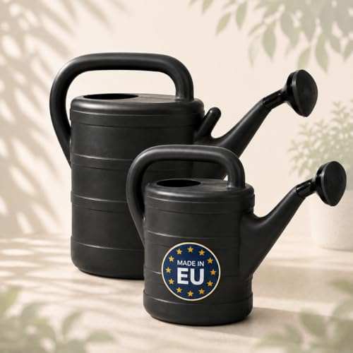 Gießkanne 1x 5L und 1x 10L Anthrazit – Kunststoff Giesskanne mit abnehmbaren Brausekopf, Garten-Gießkanne für Balkon & Pflanzen, Made in EU & HLKauf-Block