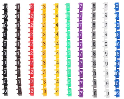 WOFASHPURET 100 Pezzi Tubi Etichettatura Cavi Clip Numeri Digitali 0-9 Plastica Colorata 4.0-5.2mm Identificatore Filo Fascette Segnalazione per Gestione Cavi Elettrici Casa Ufficio