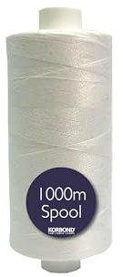 Korbond 1000m White Polyester 3280ft Coated Strong All Purpose Ideal for Hand Sewing, Machines, Crafts, Quilting, Repair Work – Stronger Than Natural Thread