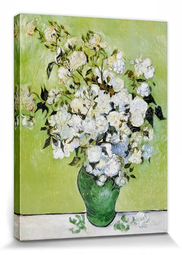 1art1 Vincent Van Gogh Poster Vase Mit Weißen Rosen, 1890 Bilder Leinwand-Bild Auf Keilrahmen | XXL-Wandbild Poster Kunstdruck Als Leinwandbild 80x60 cm