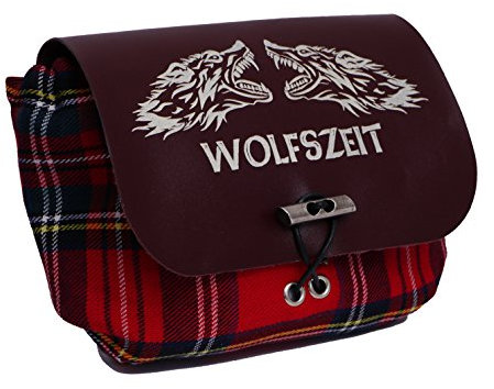 Rote Kilttasche/Gürteltasche Wolfszeit - mit bordeauxrotem Leder