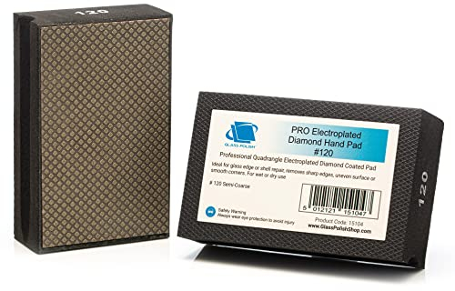 Glass Polish PRO Diamant-Handschleifblock Körnung 120 zum Glätten, Abschleifen, Kantenbearbeiten und Polieren von Glas, Fliesen, Keramik, Marmor, Beton und Metall - 95 x 55 mm