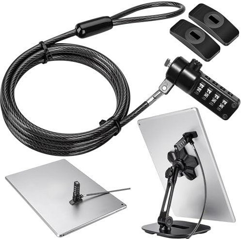 AboveTEK iPad Lock Security Cable w/Adhesive Plates, Keyless 4 Digit Combination Tablet Lock Kit, Anti-Theft Hardware Locking Cable for iPhone Cell Phone MacBook Laptop in Showroom Retail Stores