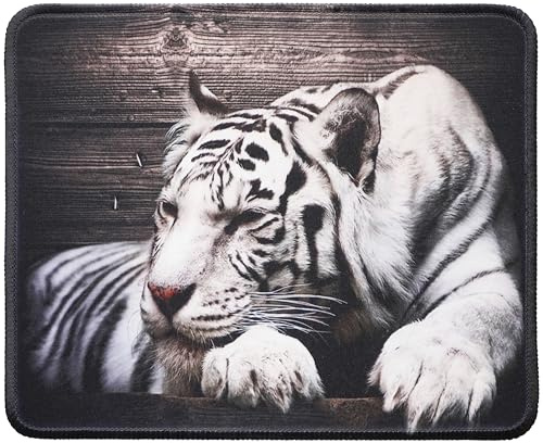 Silent Monsters Mauspad 240 x 200 mm Stoff Mousepad Tiger weiß - Vernähter Rand, rutschfest & leise, Gaming Büro Office Homeoffice - 24 x 20 cm Mouse Pad Mat - Mausunterlage klein f alle Maus Arten