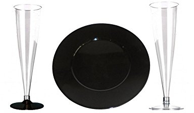 PZ 100 PIATTI NERO BLACK + PZ 100 CALICI FLUTES PER APERICENE APERITIVI HAPPY HOUR