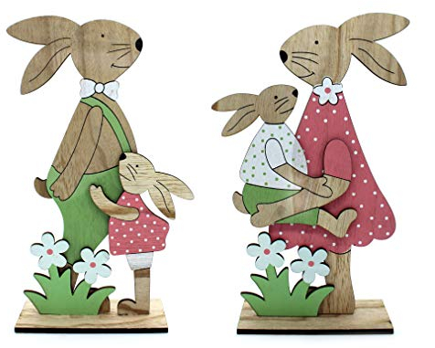 DARO DEKO Holz Figur 2 Hasen Aufsteller bunt 21cm x 35cm Hasen Familie Dekofigur Osterhase