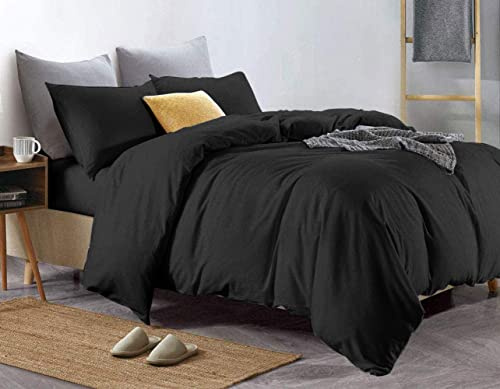 Euphoric Gifts 100% Pure Cotton (Egyptian Cotton) KING SIZE Duvet Cover Bed Set in Plain Black – includes duvet cover, fitted sheet & pillowcases