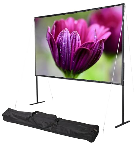 celexon basic Falt-Rahmen-Leinwand 100 | 221x124 cm 16:9 | mobile Beamerleinwand für Heimkino und Outdoor-Projektionen | transportable 4K-Leinwand mit Ständer auch variabel als Rahmenleinwand nutzbar