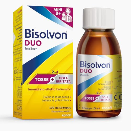 Bisolvon Duo Emolliente Sciroppo Tosse, Sciroppo Tosse Secca e Gola Irritata Adulti e Bambini 2+ Miele, Senza Glutine, Senza Lattosio - Calma lo Stimolo a Tossire e allevia il Mal di Gola (100ml)