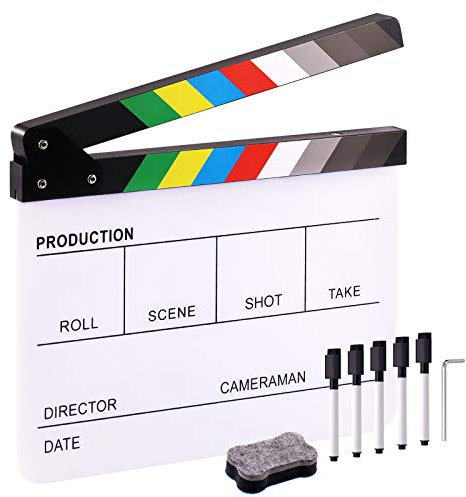 Hilitchi Tablero de acción de película de corte de película, de plástico acrílico, pizarra de 25 x 30 cm, 10 x 12 pulgadas, borrado en seco, tablero de película de director con barras de color y con 5
