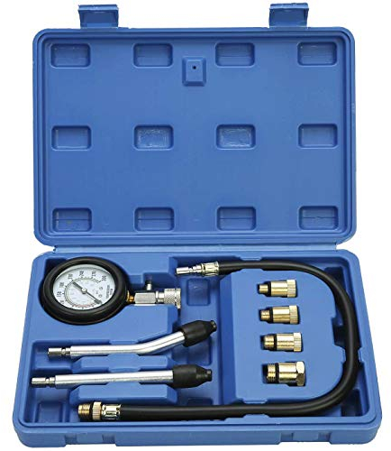 Kompressionstester Kompressionsprüfer-Satz Kompressionsmesser Auto Motorrad Messgerät Test kit Testgerät 0-20 bar oder 0-300 psi Verdichtungsmesser inkl. Koffer (Kunststoff-Blau)