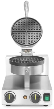 HENDI Waffeleisen 'Rund', Für Waffeln belgischer Art, Temperatur einstellbar von 50˚C bis 220˚C, Teflon®-Antihaftbeschichtung, 230V, 1000W, 250x380x(H)590mm, Edelstahl