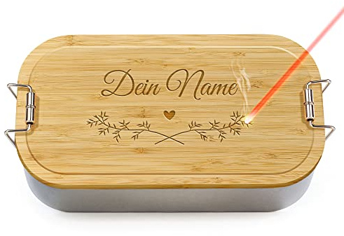 Print Royal Brotdose mit Gravur selbst gestalten - Floral - mit Name personalisieren - Geschenk Familie, Freunde, Geburtstag, Schule, Camping - Lunchbox, Holzdeckel, BPA-frei, 600 ml