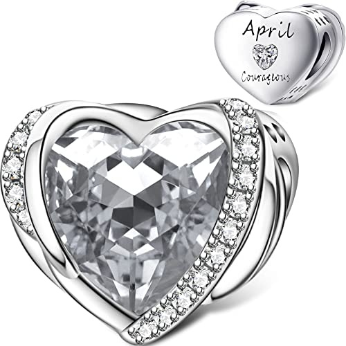 NINGAN Birthstone Charms für Armband, Engel Flügel 925 Sterling Silber Liebe Herz Bead Anhänger graviert Freude, Geburtstag Muttertag Schmuck Geschenke für Frauen Mädchen