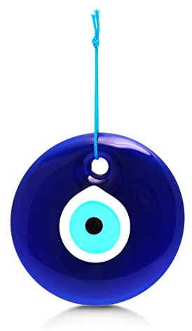 MYSTIC JEWELS - Cristal contra el Mal de Ojo,Azul y Blanco, Ojo Turco Grande 12 cm Approx con Agujero, Encantos de Buena Suerte para Colgar en La Pared (Clásico)