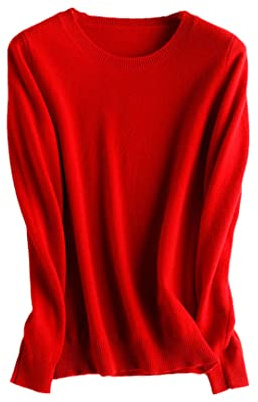 Kaschmir-Woll-Strickpullover für Damen, Rundhalsausschnitt, Basic, warmer Pullover, rot, XL