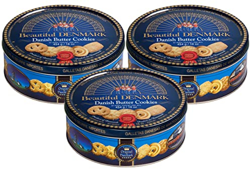 3X Jacobsens Bakery, Biscotti Danesi Originali al Burro Beautiful Denmark Danish Butter Cookies, 454gr [3 Pezzi]