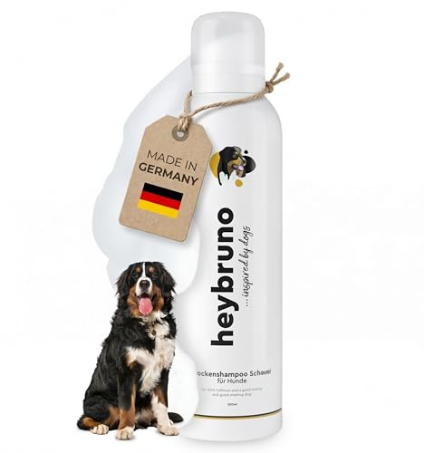 heybruno Hunde Trockenshampoo Schaum gegen Geruch – Fellpflege ohne Ausspülen für alle Felllängen & Langhaar – Dermatologisch getestet – duftstofffreies Hundeshampoo für Angsthunde & Welpen