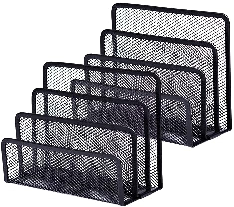 Umllpet 2 Stück Briefhalter Schreibtisch, Schreibtisch-Organizer Metall Schwarz, Briefsortierer Organizer mit 3 Fächern, Briefbox Briefhalter, Schreibtischorganizer für Arbeitzimmer Büro Wohnzimmer